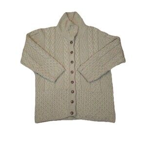 Aran Isles Knitwear Green Women's 100% Merino Wool Cardigan Sz L Grannycore Cozy